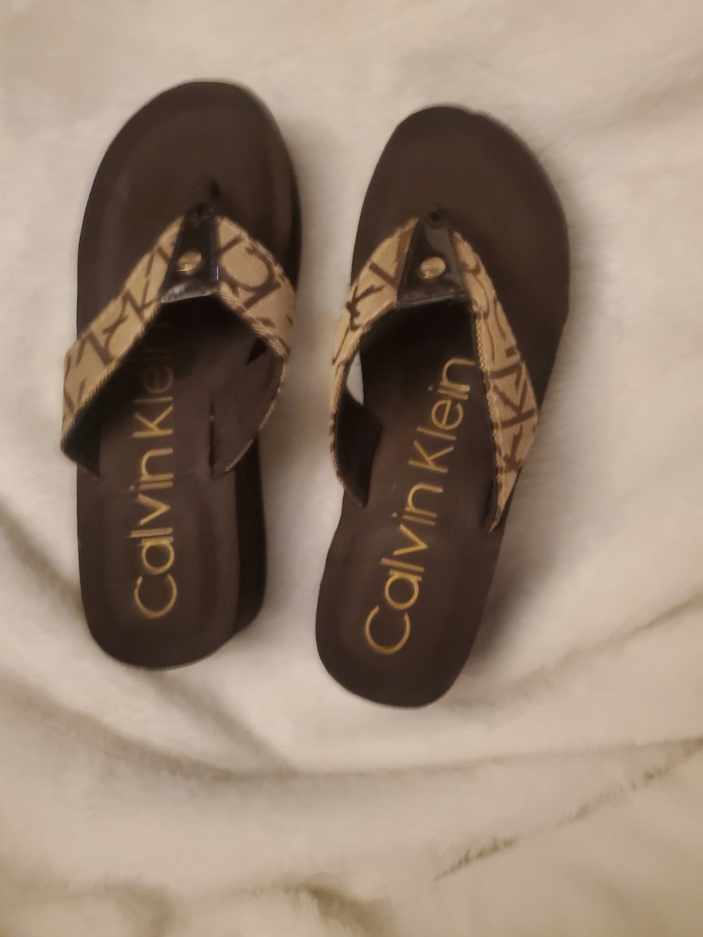 Calvin Klein Brown Monogram Flip Flops